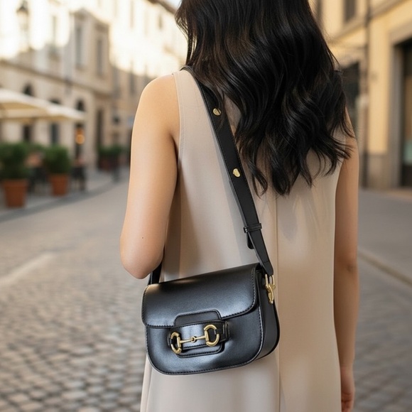 Black Designer GG Horsebit Leather Shoulder Crossbody Bag - Picture 4 of 9